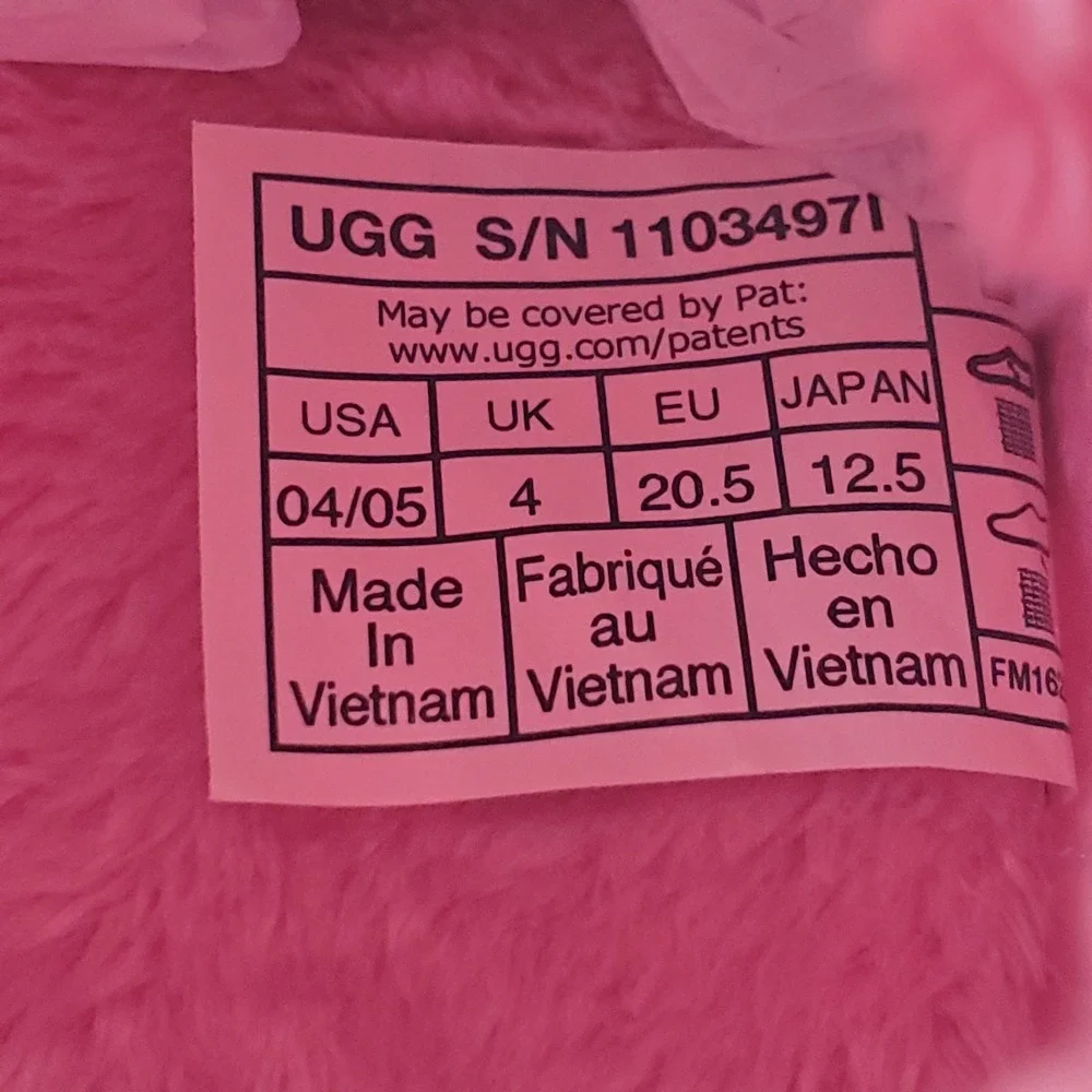 Ugg Bixbee Baby Booties Sz 4 - 5 Soft Pink Fleece Hook & Loop Strap